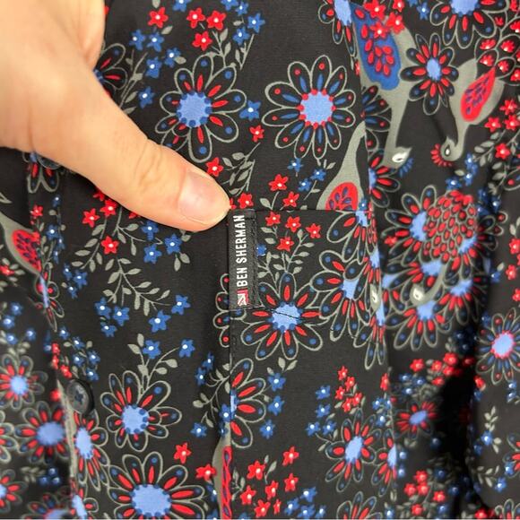 Ben Sherman Men’s Peacock Floral Short Sleeve Button Down Shirt Size L - Picture 9 of 10